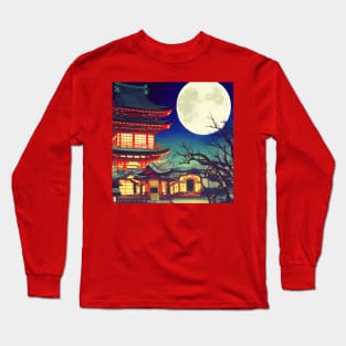 Time Traveller In the Woods with Japanese Moonlight Scenery Long Sleeve T-Shirt